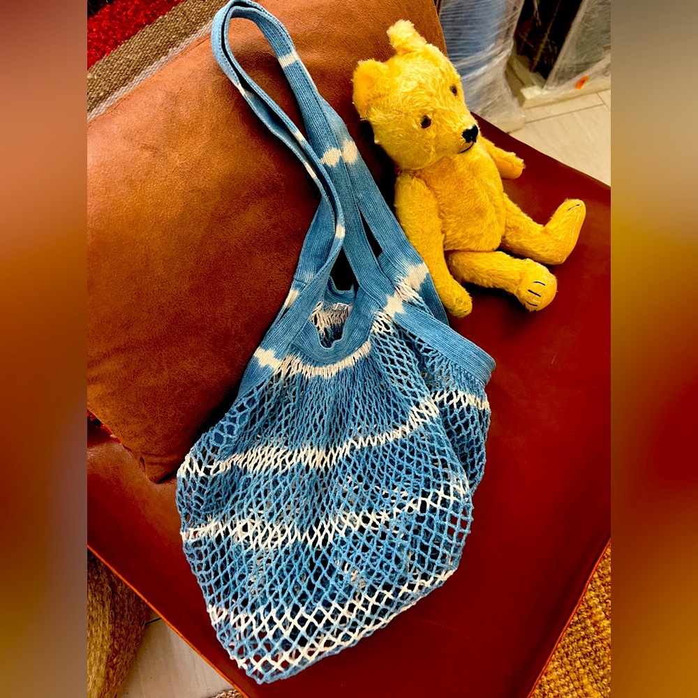 Blue and White Mesh Tote Bag